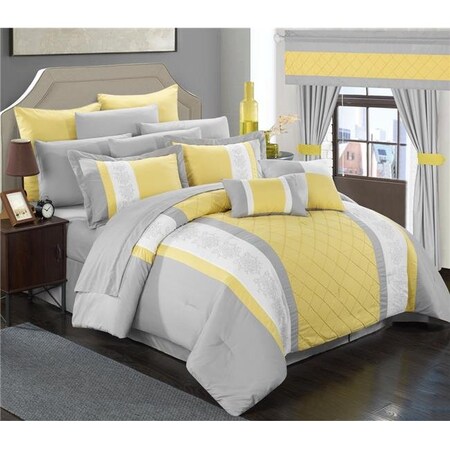 Chic Home Chic Home CS5270-US Aura Complete Pintuck Embroidery Color Block Bedding; Sheets; Window Panel Collection Bed in a Bag Comforter Set Sheets - Yellow - King - 24 Piece CS5270-US